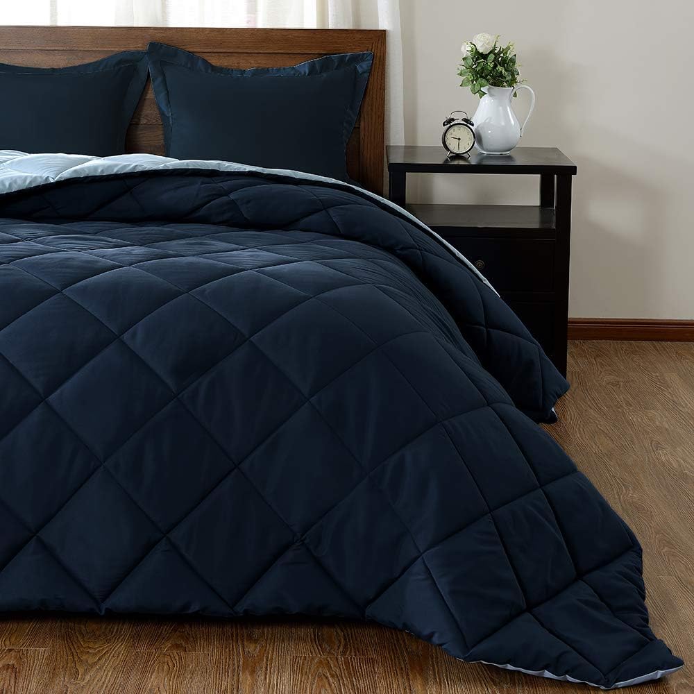 downluxe Lightweight Solid Comforter Set (Queen) with 2 Pillow Shams - 3-Piece Set - Blue and Sapphire - Down Alternative Reversible Comforter: Home & Kitchen