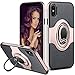 ELOVEN Ring Holder Series iPhone X Case, iPhone Xs Case with Metal Ring Kicstand Slim Dual Layer Antiscratch Nonslip Grip Protective for iPhone X XS 5.8 Inches, Rose Gold