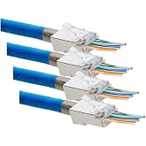trueCABLE Cat6/6A RJ45 Pass Through Modular Plugs, Shielded (STP) External Ground Connector, UL Listed, EZ Crimp, Gold Plated 3 Prong 8P8C, 10 Pieces