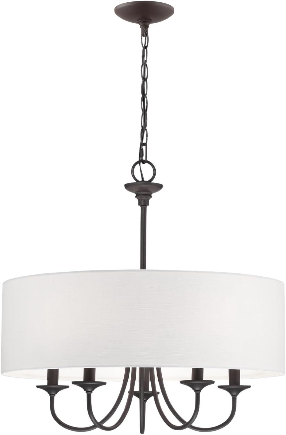 Kira Home Quinn 21" Traditional 5-Light Chandelier + White Linen Drum Shade, Oil-Rubbed Bronze Finish - - 