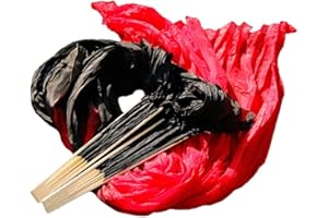 Nimiman Women 1 Pair (Left+Right) Silk Belly Dance Fan Veil Belly Dancing Long Folding Fans Length 150 cm Width 90 cm