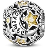 Pandach 925 Sterling Silver Birthstone Charms for Women Bracelets and Necklaces Stars and Moon Bead with 5A Cubic Zirconia,Birthday Jewelry Gifts Women