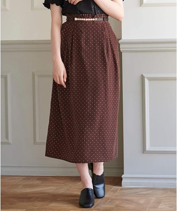 Amazon マジェスティックレゴン Majestic Legon パールベルト付ドットスカート ブラウン柄 M スカート 通販