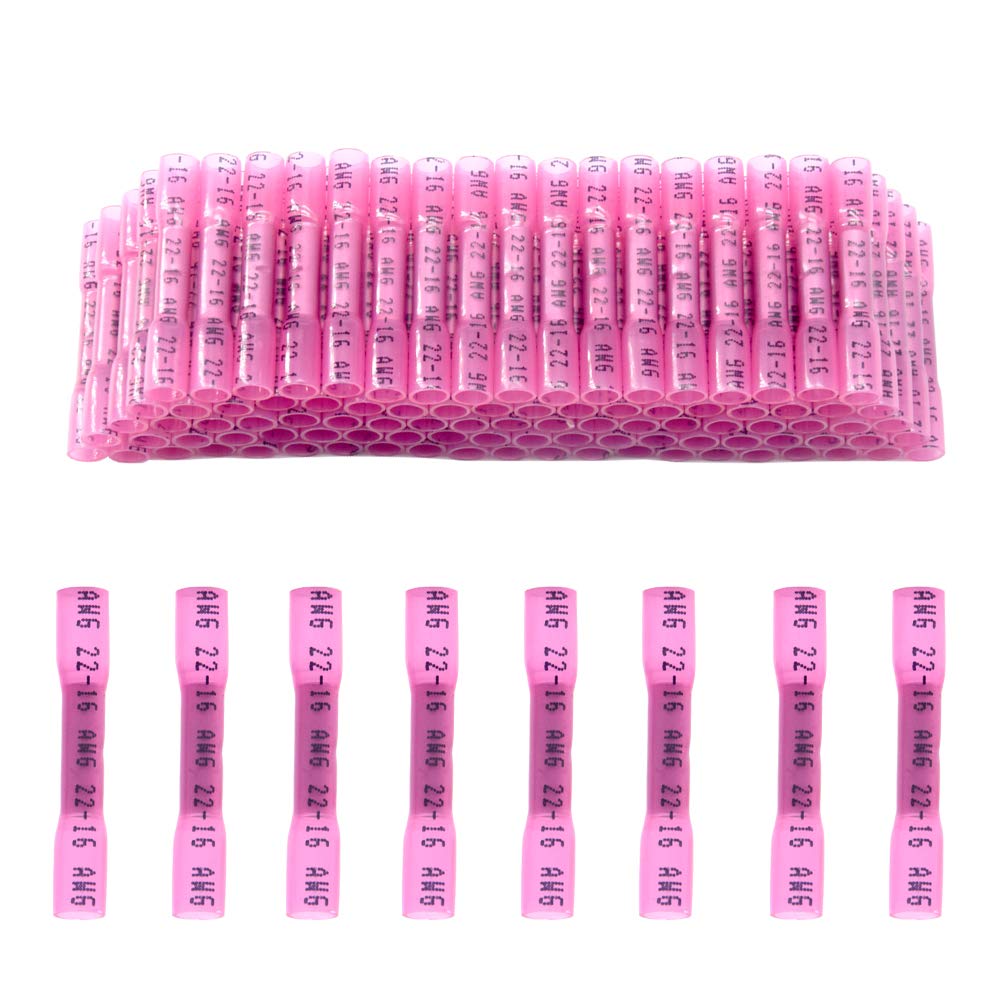 CEEYSEE 100Pcs of Red Heat Shrink Butt Connector 22-16 AWG Insulated Waterproof Marine Automotive Wire Crimp Terminal（RTH)