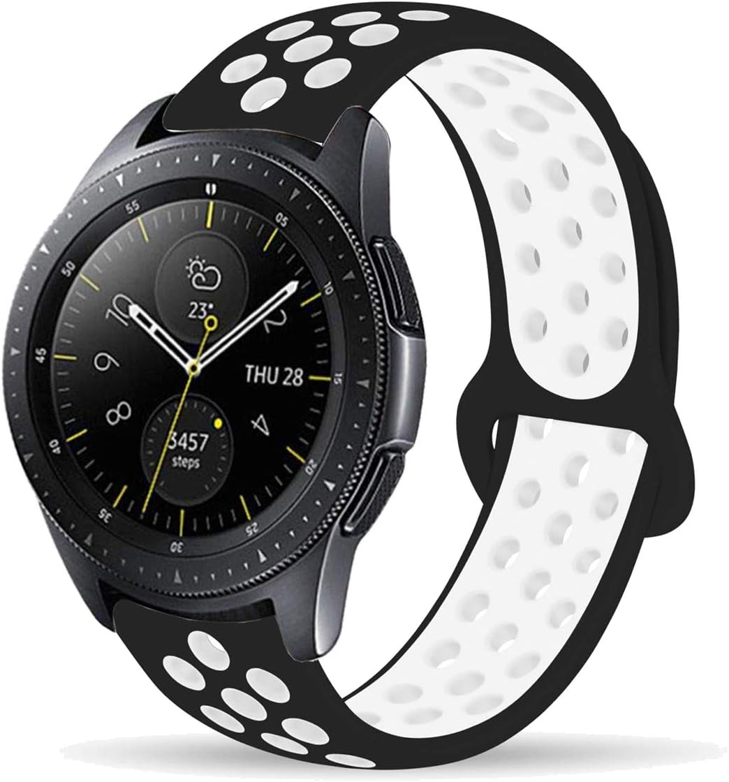 Compatible with Galaxy Watch Active 40mm/Galaxy Watch 42mm Bands, 20mm Breathable Silicone Strap Sports Replacement Wristband for Galaxy Watch Active 44mm (Black-White, Small)