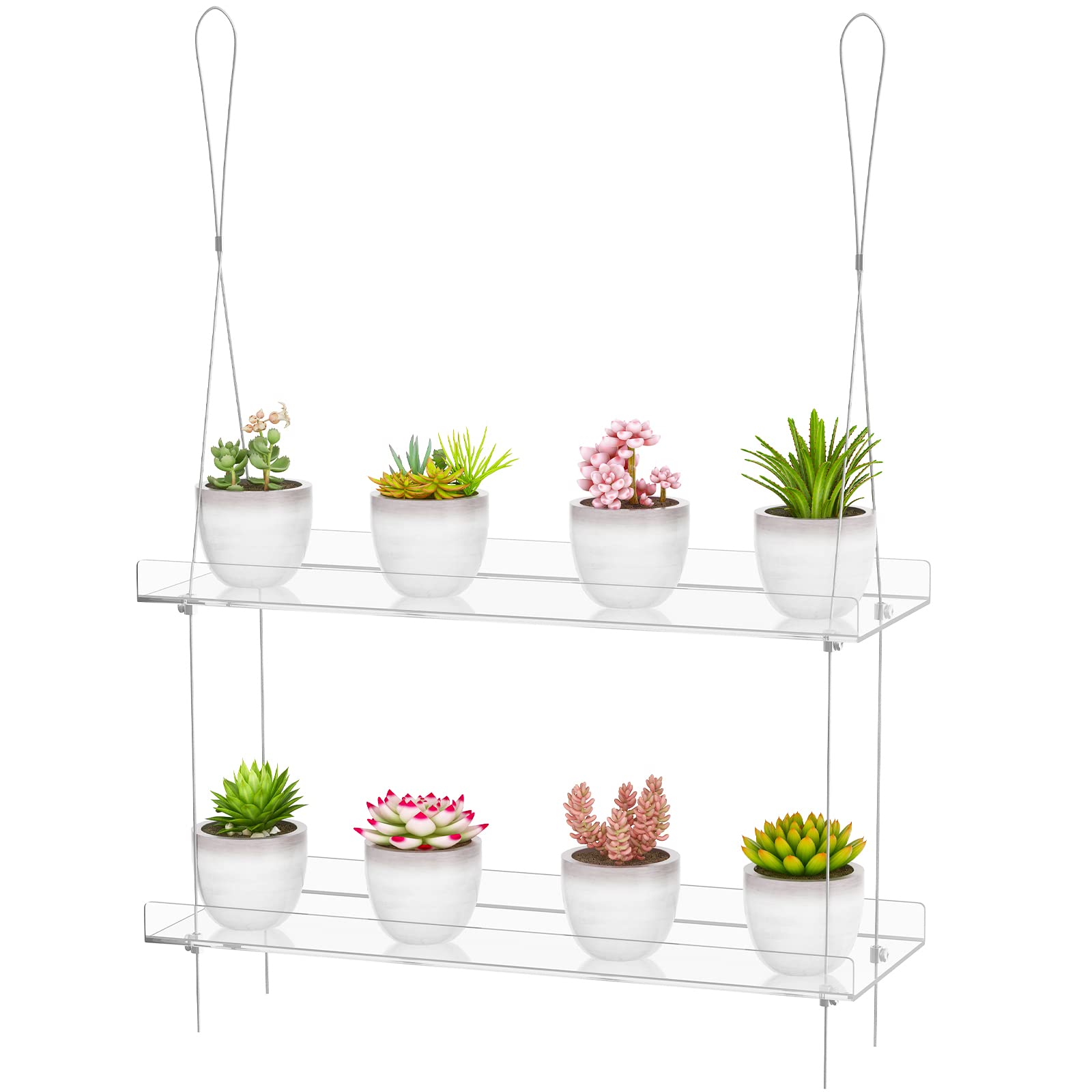 Photo 1 of 2-Tier Clear Hanging Window Plant Shelves 16inch,Indoor Windows Wall Hanging Plant Stand Flower Display,Flower Pot Organizer Storage for Window Grow Herbs,Microgreens,Succulents,Flower