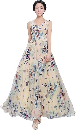 Amazon Co Jp Bananal 4カラーふんわり 上質 蝶々柄 上質 蝶々柄 シフォン チュニック ロング マキシ 丈 ワンピース エンパイヤ ノースリーブ ドレス 舞台 入園式 発表会 に 大人 エレガント レディース ファッション 服 ファッション小物