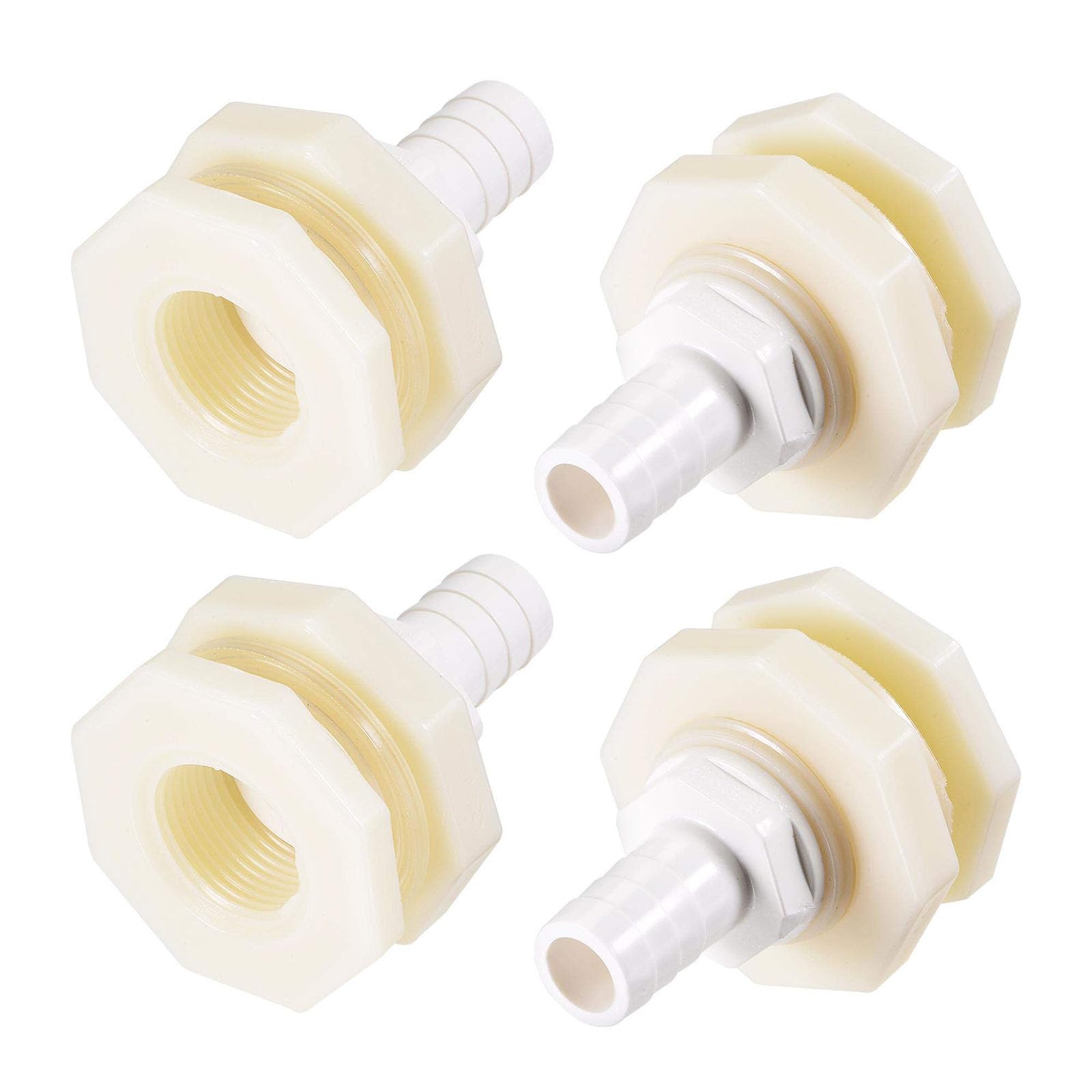 Recogwood 4Pcs Bulkhead Fitting Adapter, 16mm Water Tank Connector, Barbed x G3/4 Female ABS for Aquariums, Tanks, Pools, Bathtubs, White
