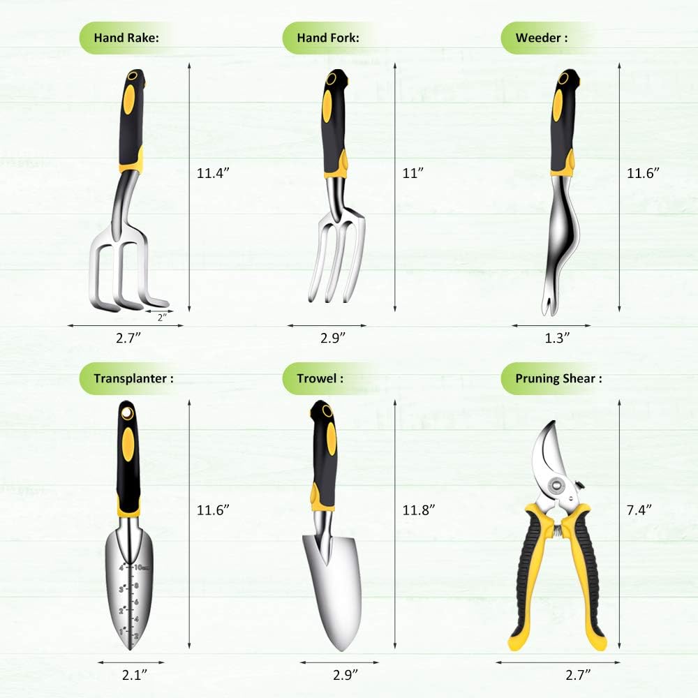 Diamerd Garden Tool Set, 7 Piece Gardening Kit Includes Hand Trowel, Garden Shovel and Cultivator Hand Rake with Soft Rubberized Non-Slip Handle Garden Tools Gifts for Men Women : Garden & Outdoor