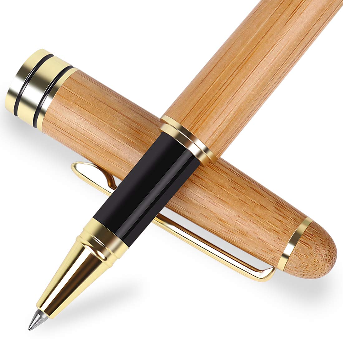 BEILUNERBEILUNER Luxury Bamboo Wooden Ballpoint Pen Writing Set - Elegant Fancy Nice Gift Pen Set for Signature Executive Business Office Supplies - Gift Boxed with Extra Refills (Black)