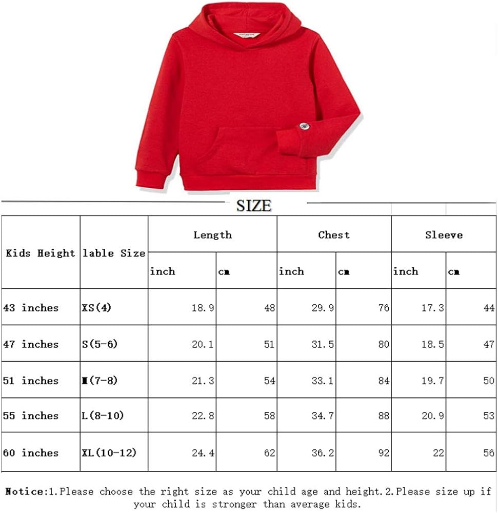 Kid Nation Kids' Soft Brushed Fleece Casual Basic Pullover Hooded Sweatshirt Hoodie for Boys or Girls 4-12 Years: Clothing