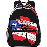 KOSUES Puerto Rico Pride Flag Hibiscus Flower Boricua Laptop Backpacks Double Shoulder Laptop Pack Bag Daypack Back Pack Bags Rucksack Computer Bag with Side Pockets Front Zipper Pockets
