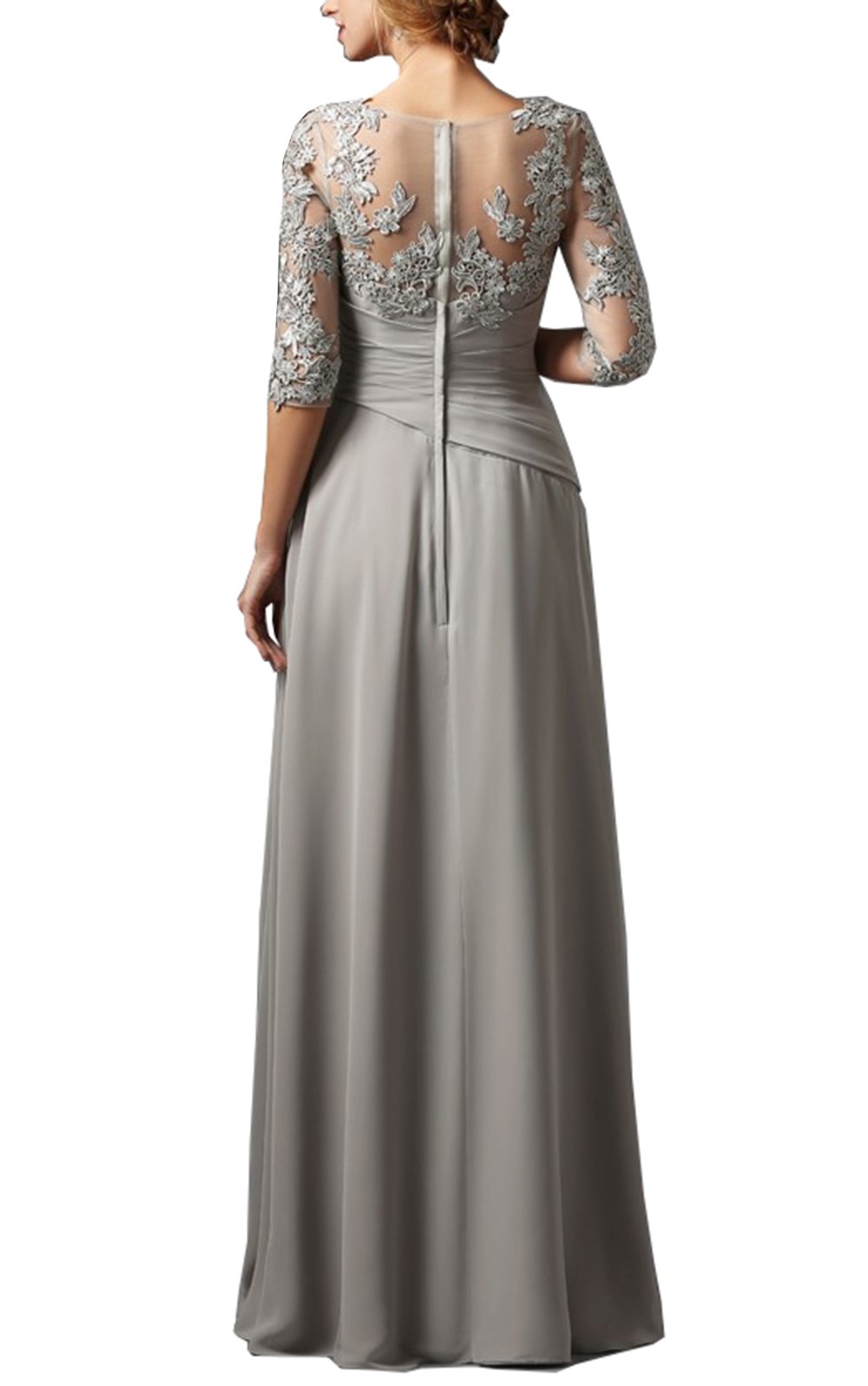 Fitty Lell Women's 3/4 Sleeves Chiffon Lace Mother of The Bride Dress