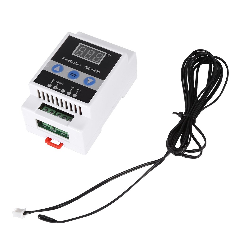 Temperature Controller High Reliability Thermostat Temperature Controller DIN Rail for Industrial Device Electrical with Air Sensor -45℃-110℃ LED Digital