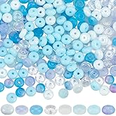 SUNNYCLUE 1 Box 400Pcs 6mm Abacus Beads Flat Round Glass Beads Bulk Small Cute Blue Transparent White Crystal Rondelle Loose Spacers for Bracelet Making Jewelry Necklace Crafts DIY Supplies Women