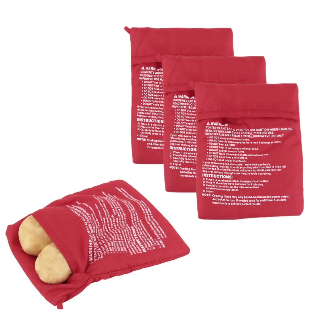 4 PCS Red Microwave Potato Bag Reusable Microwave Cooker Bag Baked Sweet Potato Corn Bag Pouch for Kitchen
