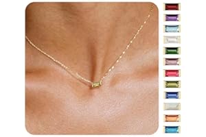 ZHESHY Gold Birthstone Necklace for Women Dainty 14K Gold Plated Emerald Necklaces Simple Green Diamond Pendant Choker Blue C