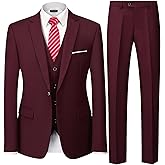 Hihawk Men's Slim Fit 3 Pieces Suit, One Button Blazer Set, Jacket Vest and Pants for Wedding Party Business Prom