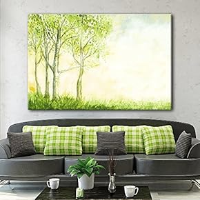Canvas Wall Art - Green Trees in The Morning - Giclee Print Gallery Wrap Modern Home Art Ready to Hang - 12x18 inches