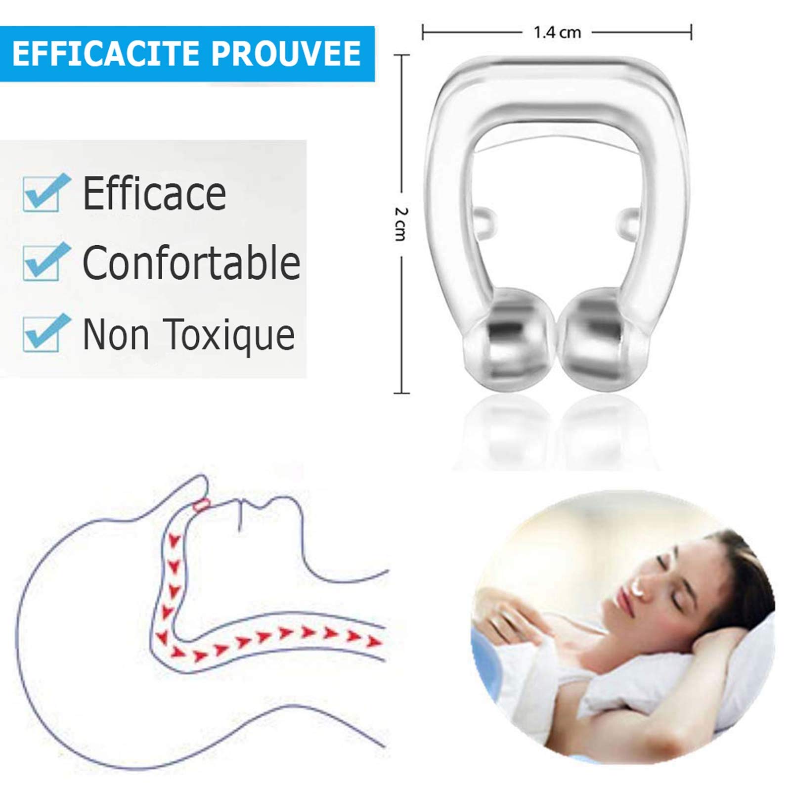 Dispositif Anti-Ronflement, Clip Anti Ronflement Magnetique Premium Pour Lutter Contre Ronflement, Apnée du Sommeil en Silicone Medical, Lot de 2