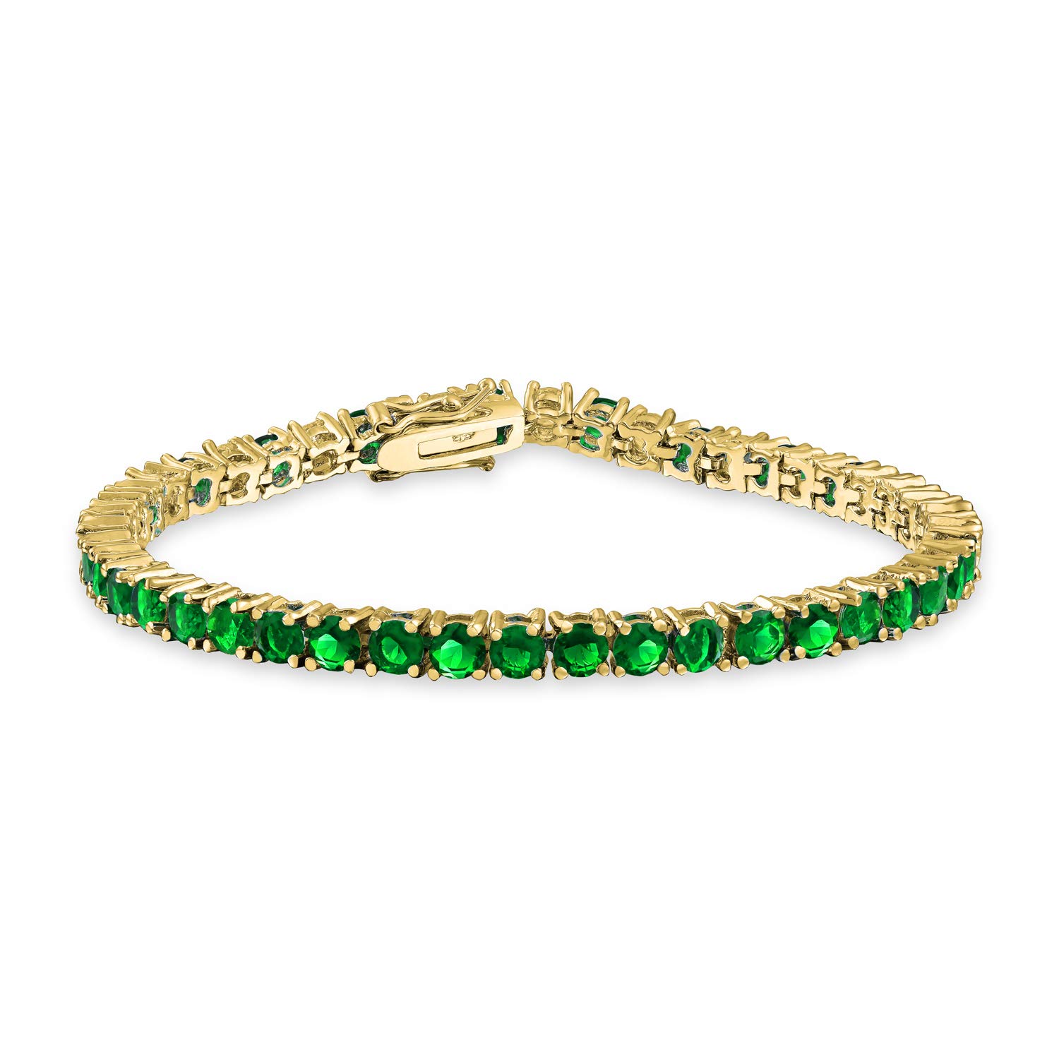 Bling Jewelry Traditional Prong Basket Set Solitaire Round Cubic Zirconia Simulated AAA CZ Emerald Green Tennis Bracelet for Women Prom Bridesmaid Gold Plated 7.5 Inch — image 1