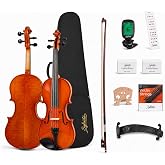 SYLVATA 4/4 Full Size Violin Starter Kit,Fiddle Set for Adults Beginners Students with Gradient Finish,Handcrafted Solid Wood Full Size Violin set with Tuner, Case, Fingerboard Stickers, Shoulder Rest