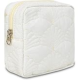 AMZMA Small Floral Quilted Makeup Bag, Coquette Aesthetic Travel Toiletry Organizer for Women, Lightweight Cotton Cosmetic Pouch
