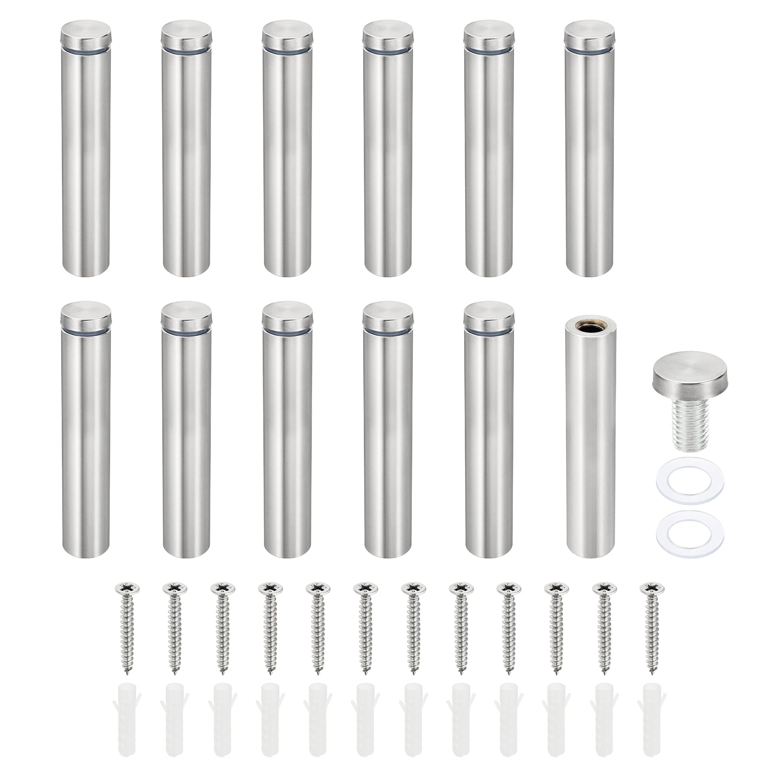 PATIKIL 3/4 x 4 inch Sign Standoff Screws, 12 Set Stainless Steel Wall Standoff Mounting Hardware Advertising Glass Nail for Hanging Acrylic Picture Frame Acrylic Panel, Silver