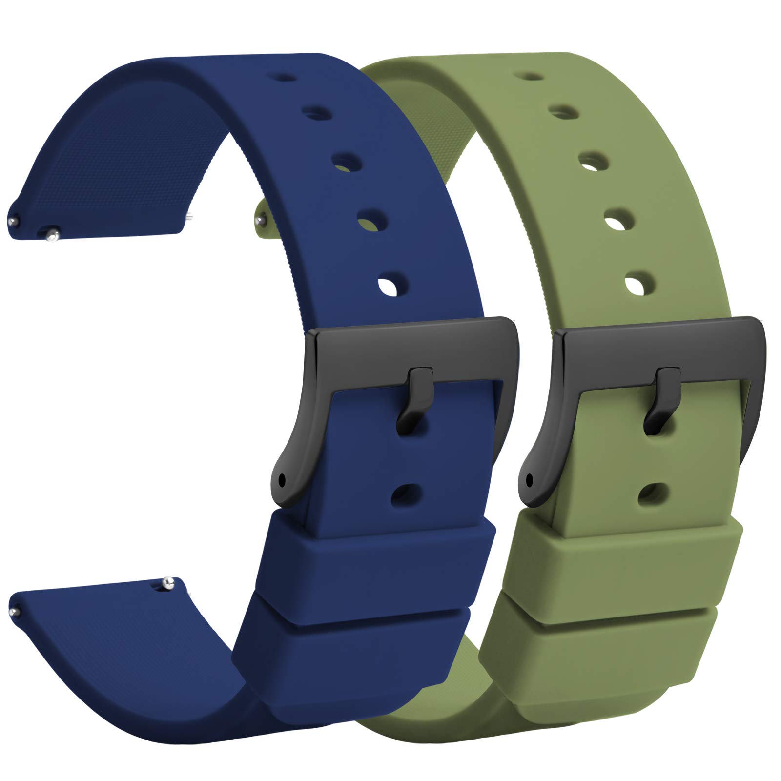 Silicone Watch Straps 18mm Quick Release - Blue Green Soft Rubber Watch Bands Replacement - Waterproof Military Style Watch Strap for Men Ladies - for Smart watch Straps Black Clasp Buckle