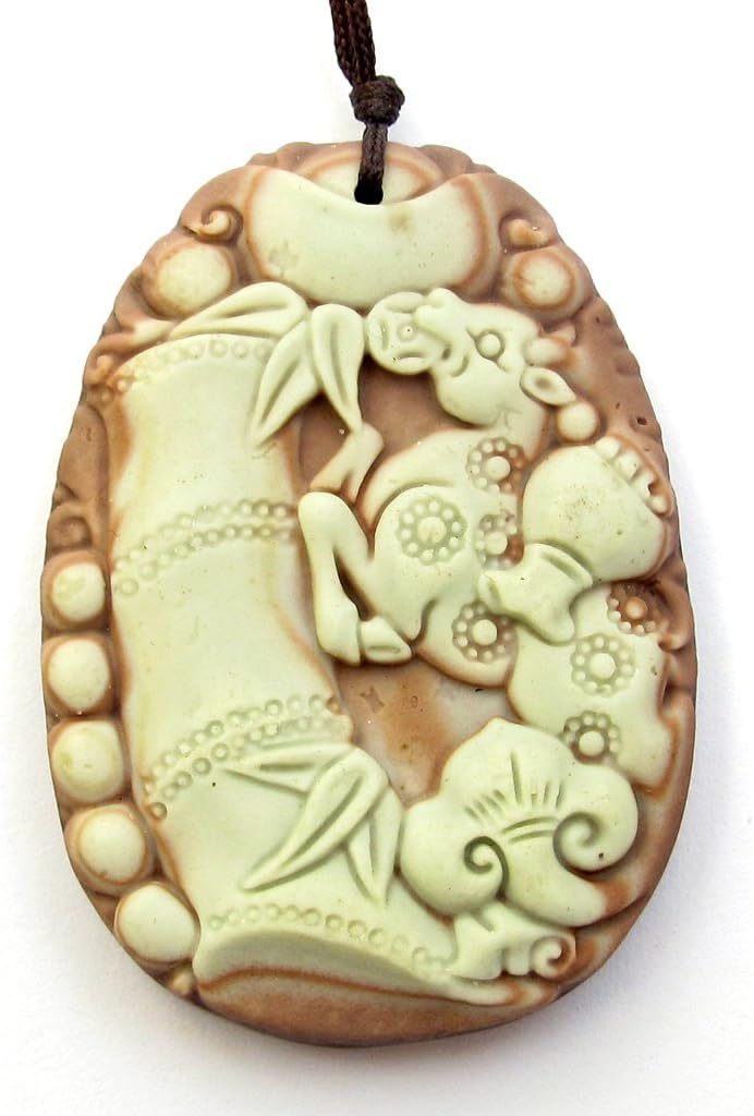 Green Purple Natural Stone Fortune Zodiac Sheep Amulet Pendant