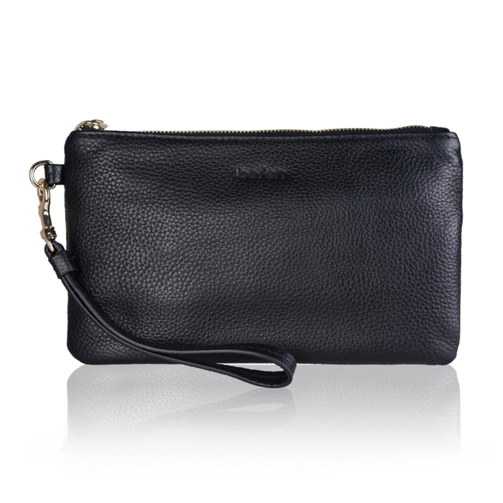 befen Wristlet Wallets for Women, Genuine Leather Clutch Wallet Purses and Handbags Credit Card Holder Organizer Ladies Travel Clutch Bags with Wrist Strap