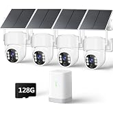 4MP Security Cameras Wireless Outdoor, No Subscription 128GB Local Storage, Solar Powered Cameras For Home Security, PTZ Auto Tracking, 4Cam-Kit, Color Night Vision Home Security Camera System,5G&amp;2.4G