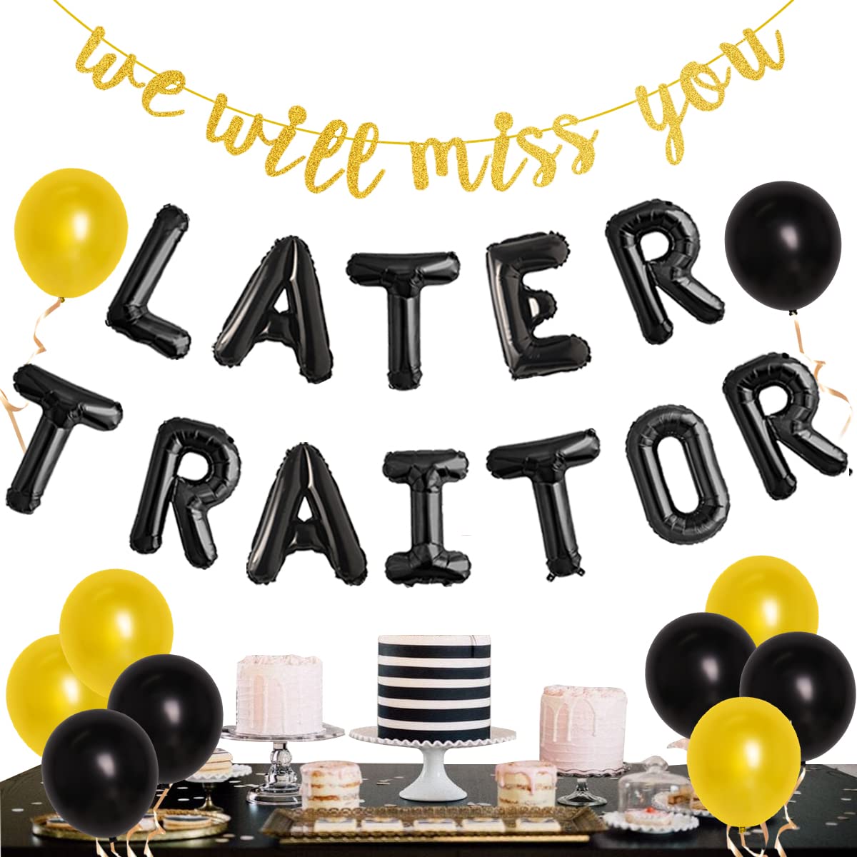 Kreatwow We Will Miss You Decorations Black and Gold Later Traitor Banner Balloons Office Colleagues Farewell Sorry Your Leaving Decorations Good Luck Retirement Going Away Graduation Congratulation