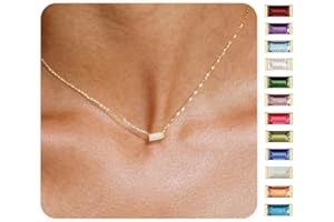 ZHESHY Gold Birthstone Necklace for Women Dainty 14K Gold Plated Emerald Necklaces Simple Green Diamond Pendant Choker Blue C