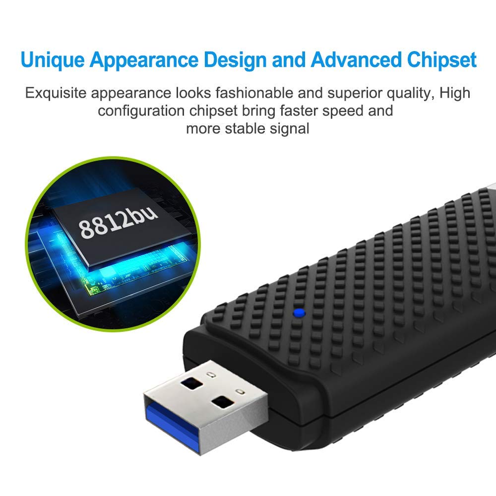 WiFi Adapter for PC, AC1300Mbps High Speed 802.11Ac Gaming Wireless USB Adapter Long Range WiFi USB Dual Band 5G WiFi Dongle for Desktop Laptop, Install Fast, Just 3 Minutes,U Disc Driver Included