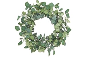 Lvydec Artificial Eucalyptus Wreath - 20" Fake Green Leaves Eucalyptus Wreath with Seeds for Front Door, Wall, Window, Farmhouse Decoration