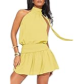 SOLY HUX Women's Leopard Print Dress Animal Cheetah Dresses Summer Halter Tie Flowy Party Club Night Out Mini Dress