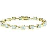 B. BRILLIANT Sterling Silver Genuine, Created or Simulated Gemstone 6x4mm Oval Classic Link Tennis Bracelet for Women
