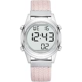 Hearkent Digital Talking Watch for Ladies Elderly, Visually impaired, Blind | LCD Big Numbers, American Accent Male Voice, Hourly Chime, Stainless Steel/Nylon Elastic Strap, Battery Powered