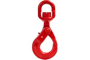 Kivomot Drop Forged Steel Swivel Self-Locking Hook,Heavy Duty Swivel Safety Hook,7165LB,Forged Steel,Large Swivel Eyes 3/8",High Load-Bearing,Red Spray Paint