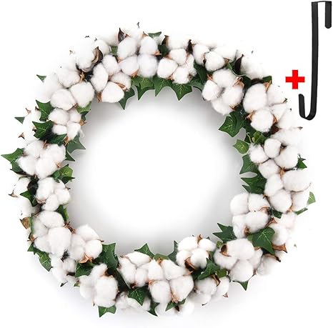 Amazon Csoudna コットンリース フロントドア用 15インチ リースハンガー リース クリスマス アウトドア カントリーコテージリース モダンファームハウスリース ウェディング 壁 炉棚 窓装飾 ホームデコレーション 造花 オンライン通販