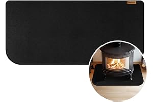Matace 60x28 Fireproof Fireplace Mat, Waterproof Silicone Hearth Rug, Ultra Thin Fiberglass with Double Sided Fire Resistant Coating, 2 Rounded Corners, Floor Protector Against Embers & Sparks, Black