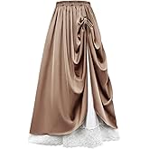 ATENTO Women Renaissance Style Skirt, Medieval Victorian Pirate Cosplay Costume Double Layered Maxi Long Skirts