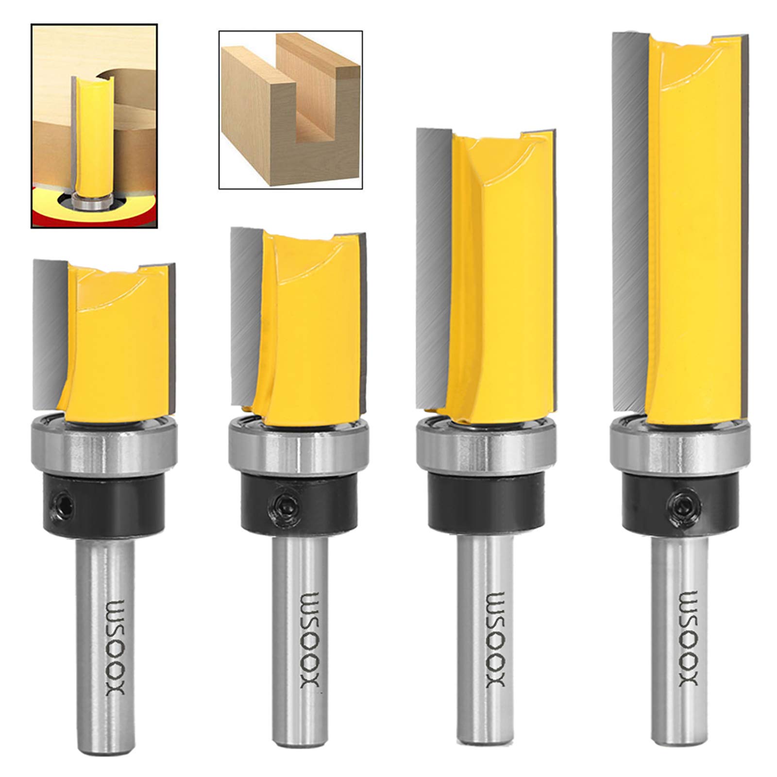 WSOOX Router Bit Set Top Bearing Router Bit Set Woodworking Milling Cutter with 8mm Shank(4 Sizes)