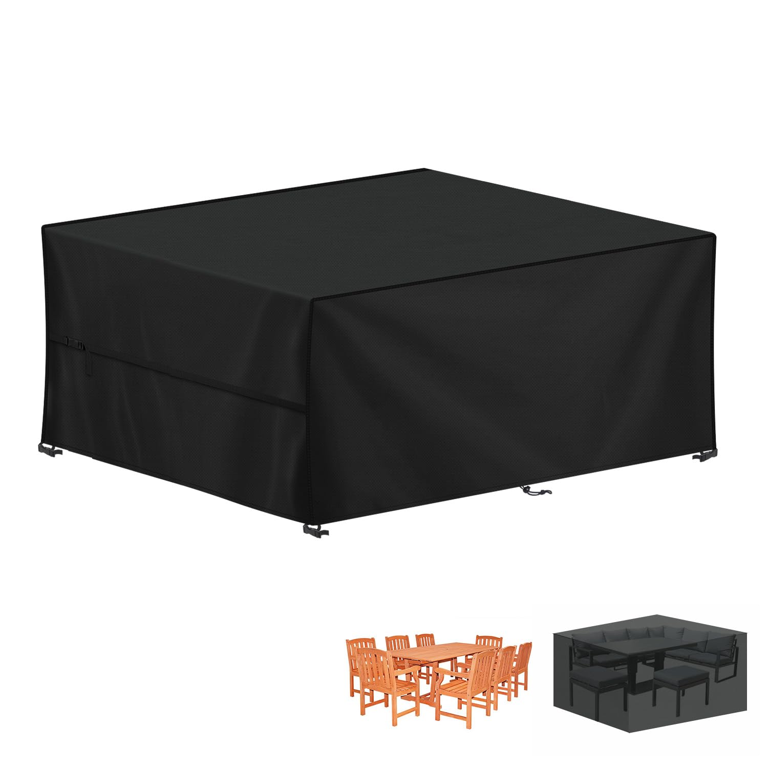 LAMUNI Garden Furniture Cover 180x150x75cm Rattan Patio Table Cover, 420D Oxford Patio Set Covers Waterproof Outdoor Garden Table Cover Windproof Rectangular Patio Table and Chairs Covers