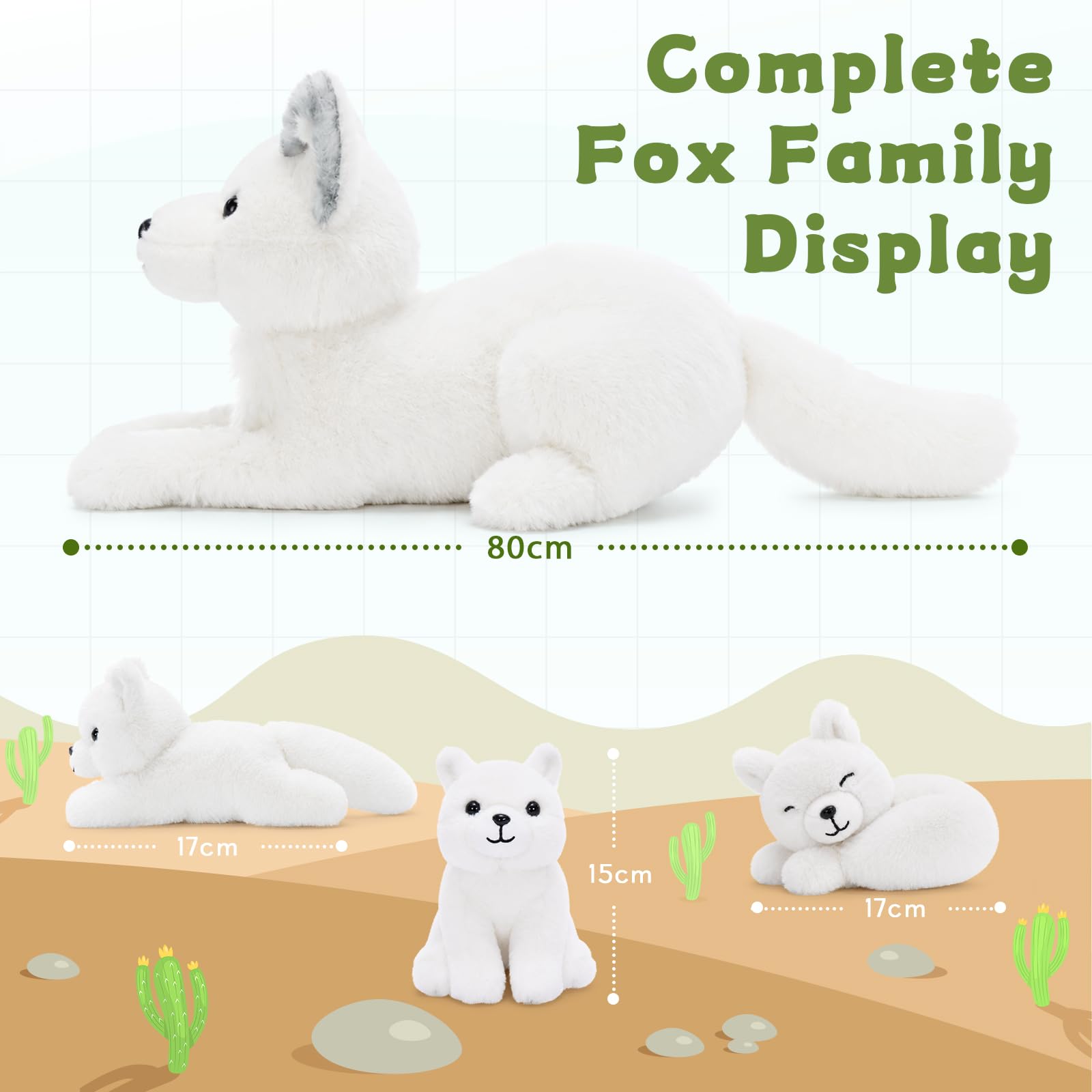 MorisMos groß weiß Fuchs Kuscheltier XXL mit Baby im Bauch, 55cm lang weich riesen Fuchs Stofftier Plüschtier, Geburtstag Weihnachten Geschenk für Kinder Baby 2