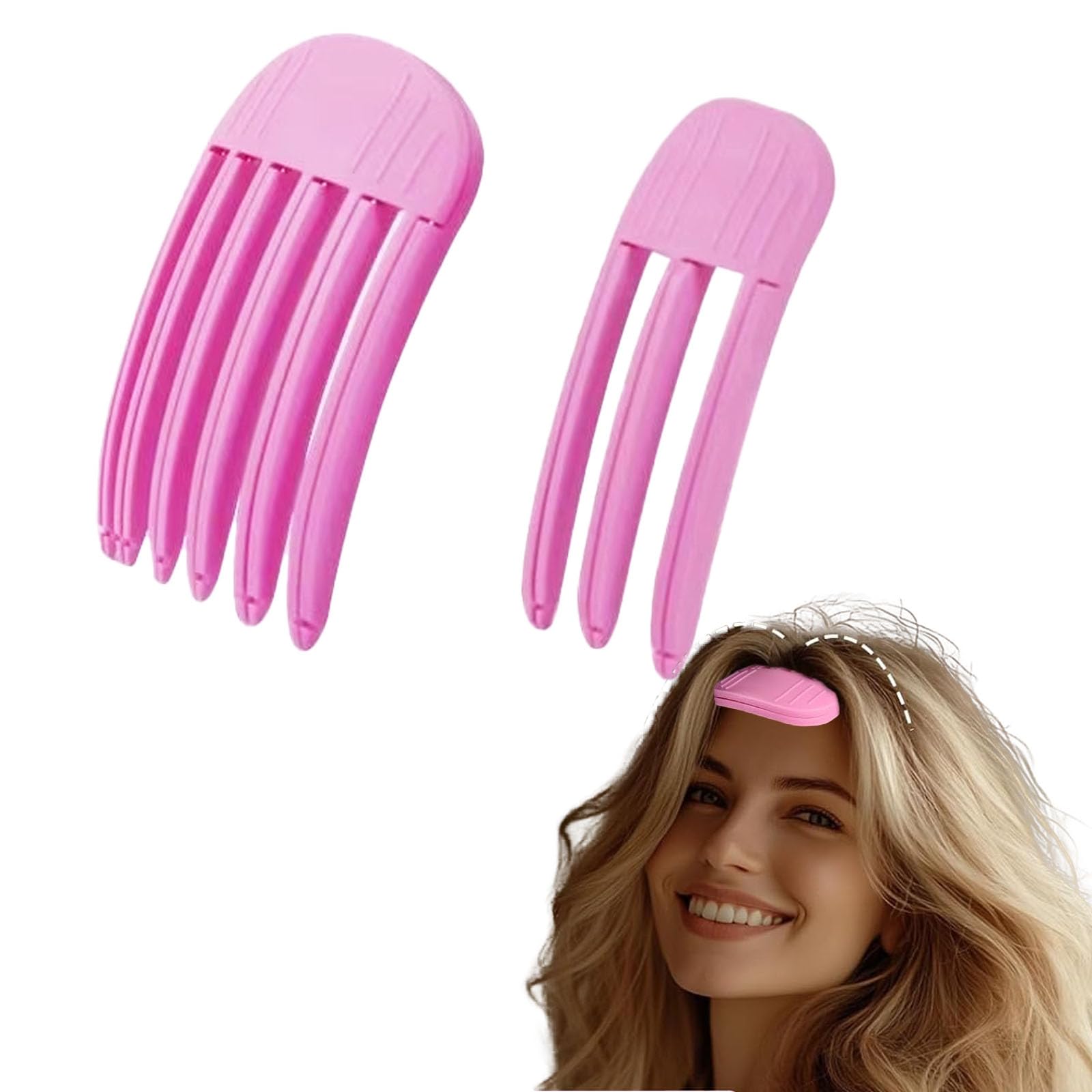 2 Pack Wind Shaping Styling Comb for Fluffy Bangs,Easy High Crown Volume Tool for Men and Women,Volumizing Hair Clips Instant No-Trace Hair Root Lifting Clips for Natural Voluminous Look,Pink