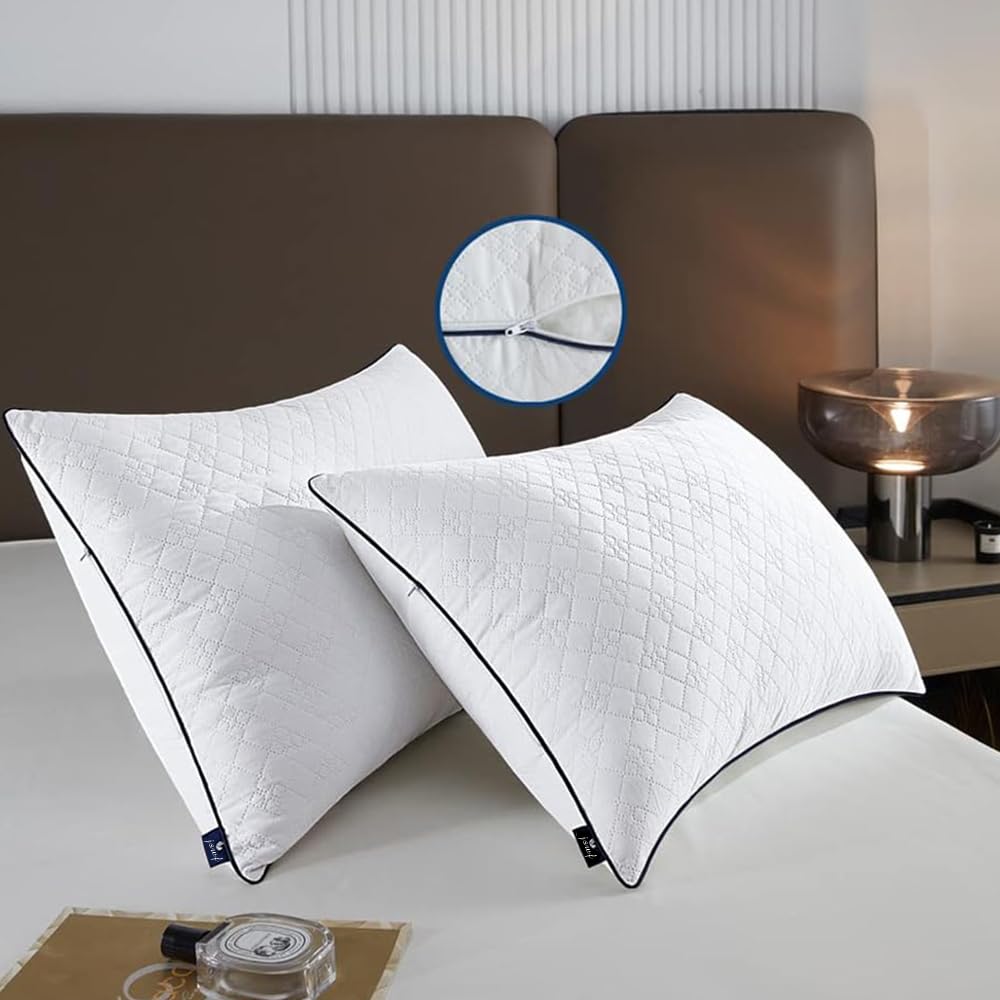 Photo 1 of JSWF Bed Pillows for Sleeping Queen Size 2 Packs?Ultra Soft Fluffy ?Premium Soft Down Alternative Fill Set of 2 for Back,Zipper Opening Design, can add and Remove Filler According to Your Needs
