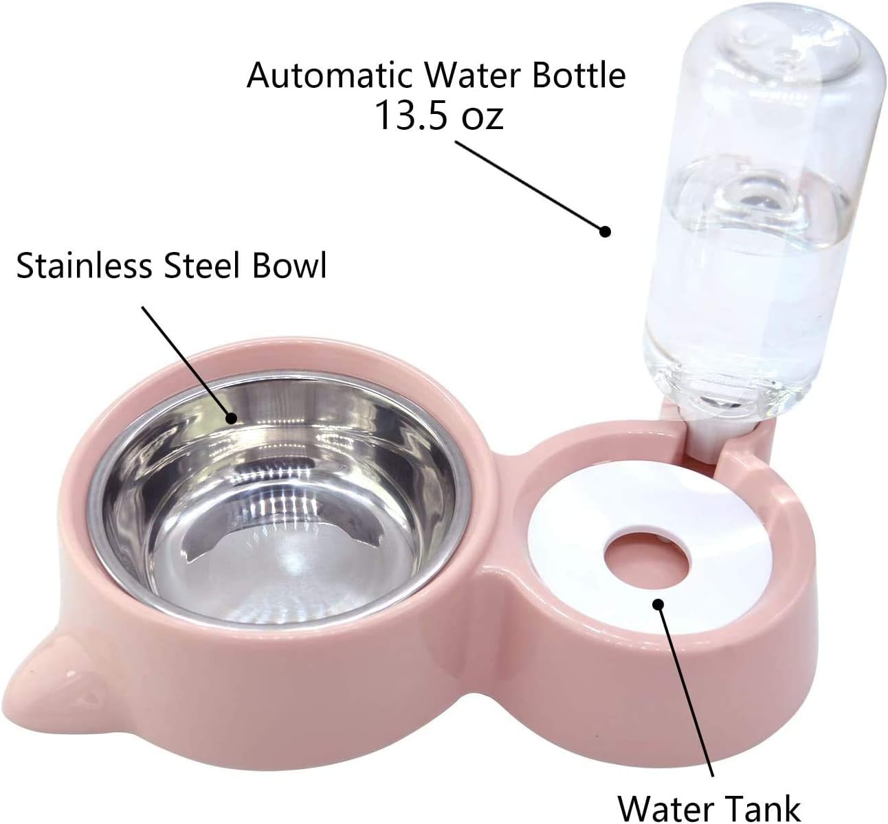 JCT Cat Bowl Dog Bowl with Automatic Drinking Bottles,2 in1Pet Water Feeder Bowl Detachable Stainless Steel Bowl Automatic Water Dispenser Bottle Pet Feeder for Small Medium Size Dog Cat (Pink) - Image 3