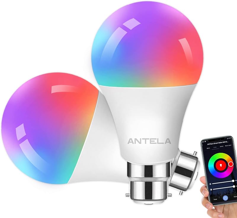 ANTELA Smart Bulb B22 9W 1000LM RGB LED WiFi Dimmer Alexa Google Home 2 Pack